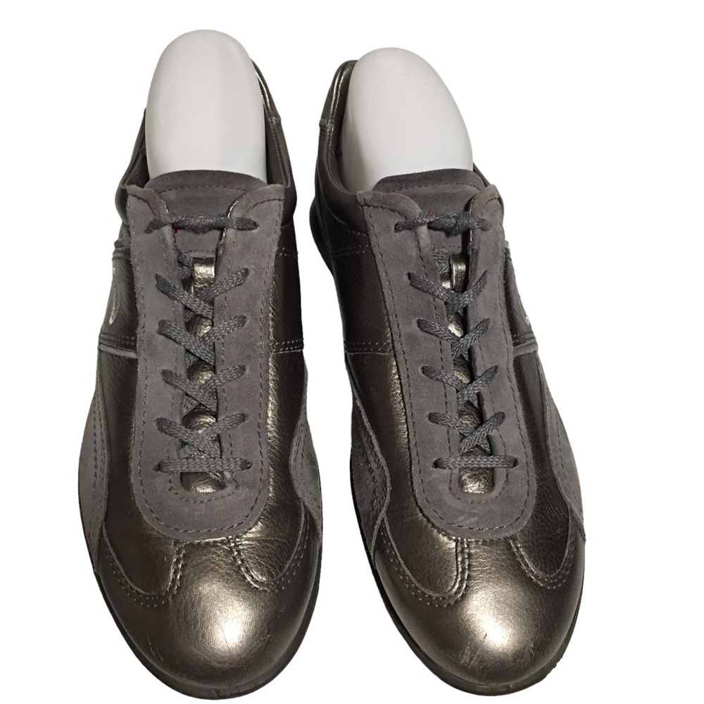 ecco lace up leather shoes 41 Metallic gold & gray suede Sz 41 (10-10.5) EUC